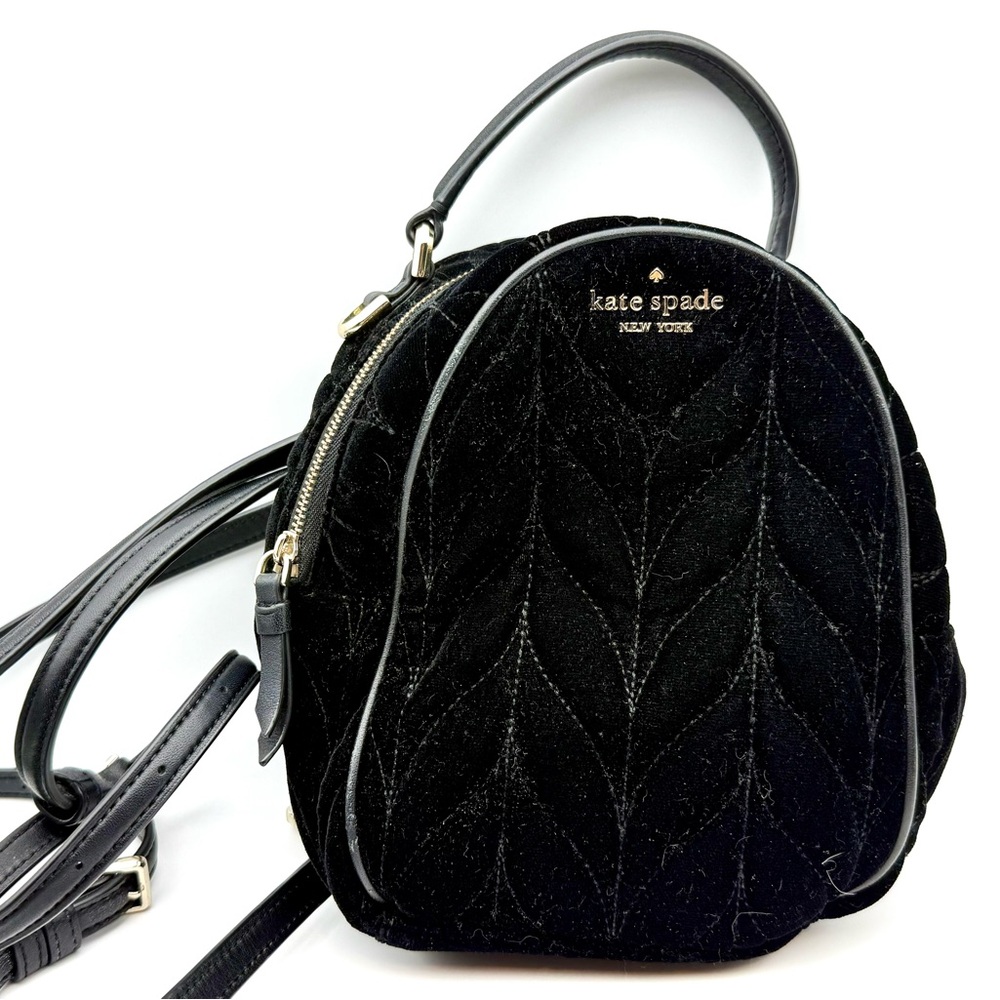 Kate Spade Briar Lane Black Quilted Velvet Mini Convertible Backpack